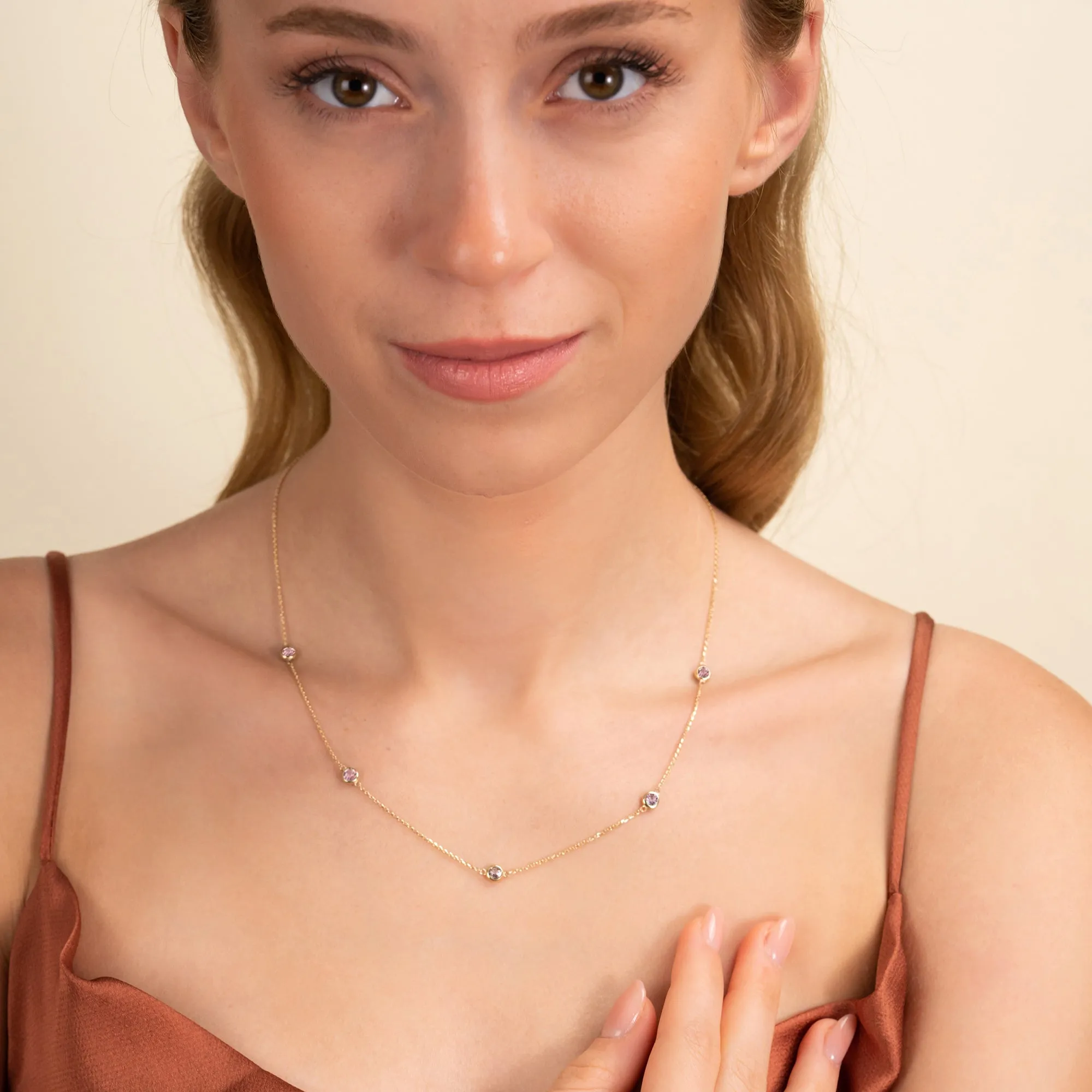 Pink Sapphire Station Necklace, Gwen