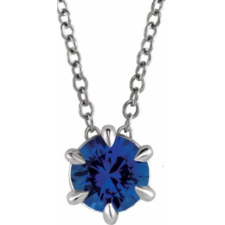 Platinum 5 mm Natural Blue Sapphire Solitaire 16-18" Necklace