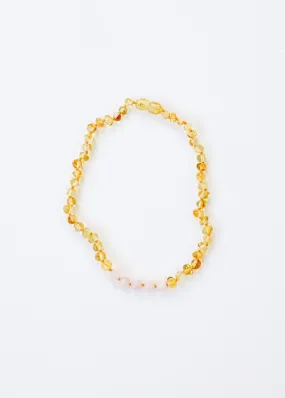 Polished Honey Amber   Rose Quartz || Necklace