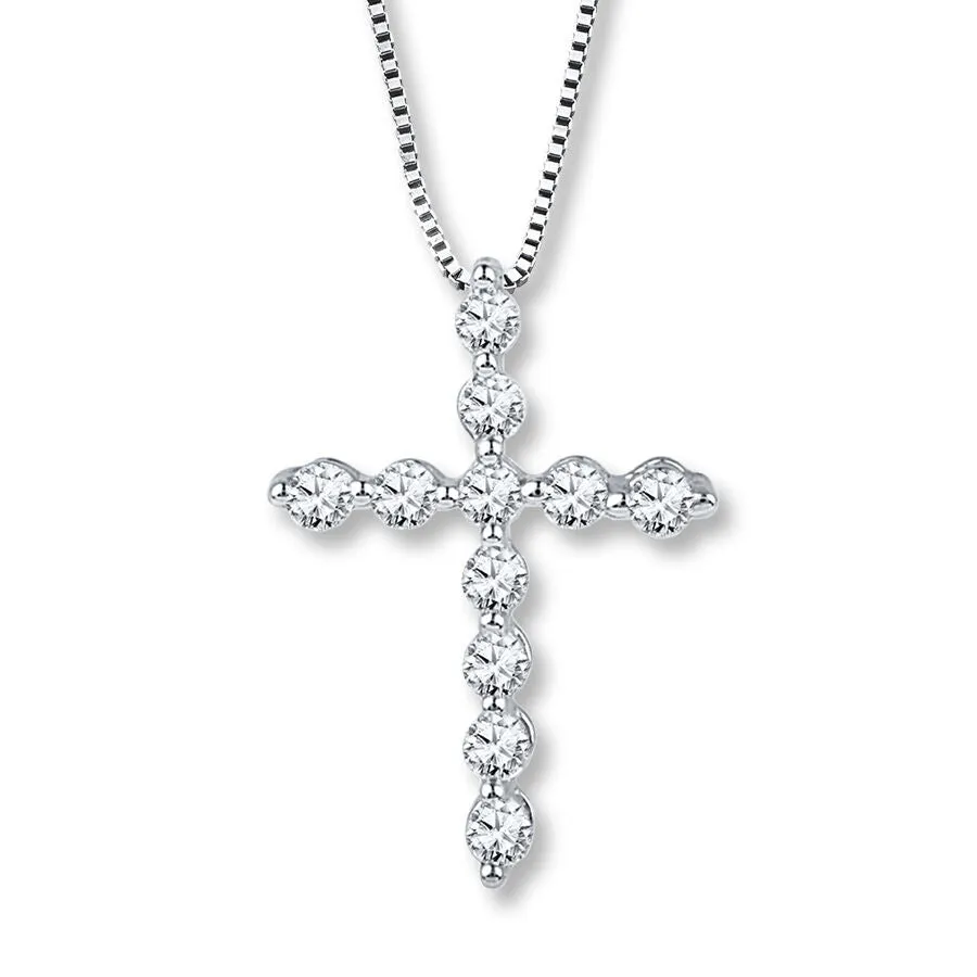 Pre-Owned Kay 1/6ct Diamond Cross Pendant Necklace in Sterling Silver