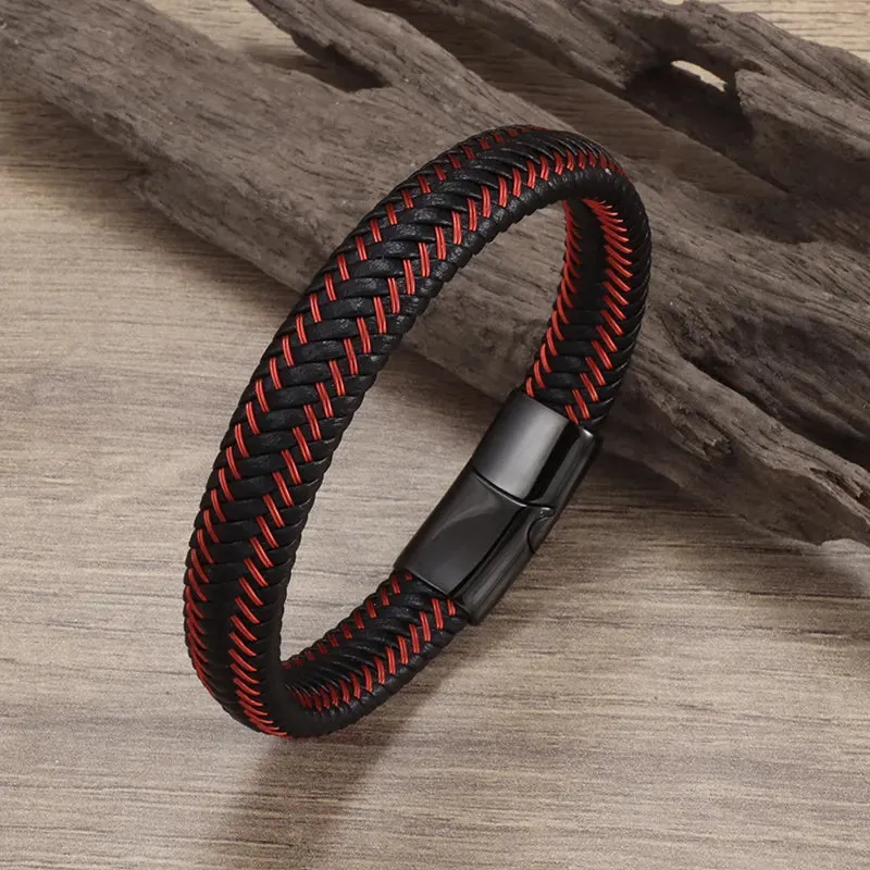 Punk Woven Leather Bracelet for Men High Quality Metal Magnetic Clasp Business Bracelet Fashion Party Jewelry Gift