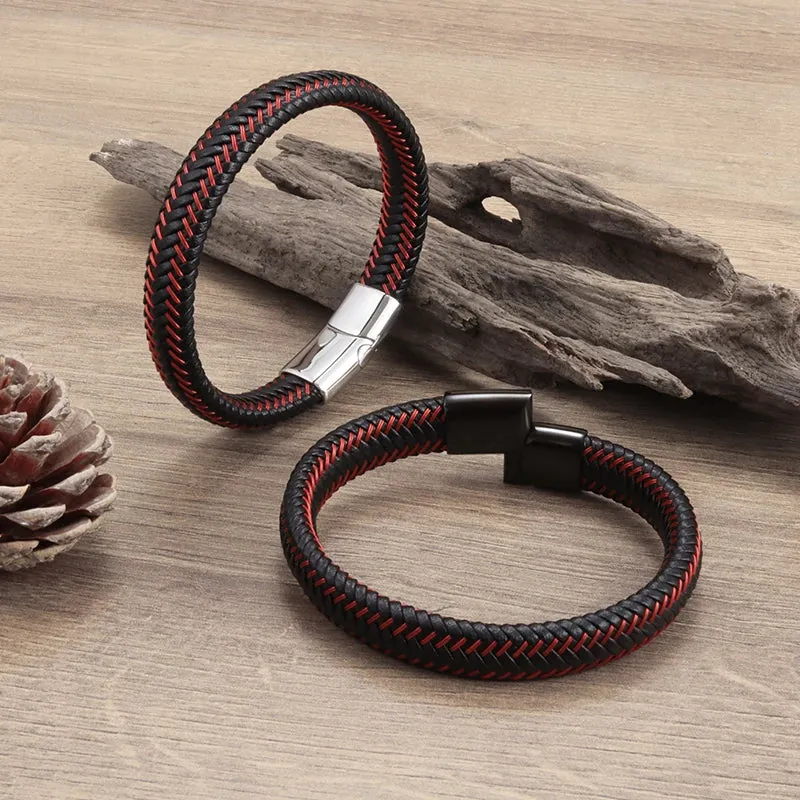 Punk Woven Leather Bracelet for Men High Quality Metal Magnetic Clasp Business Bracelet Fashion Party Jewelry Gift