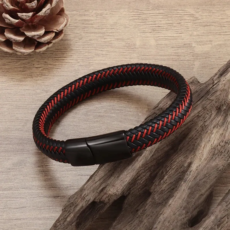 Punk Woven Leather Bracelet for Men High Quality Metal Magnetic Clasp Business Bracelet Fashion Party Jewelry Gift