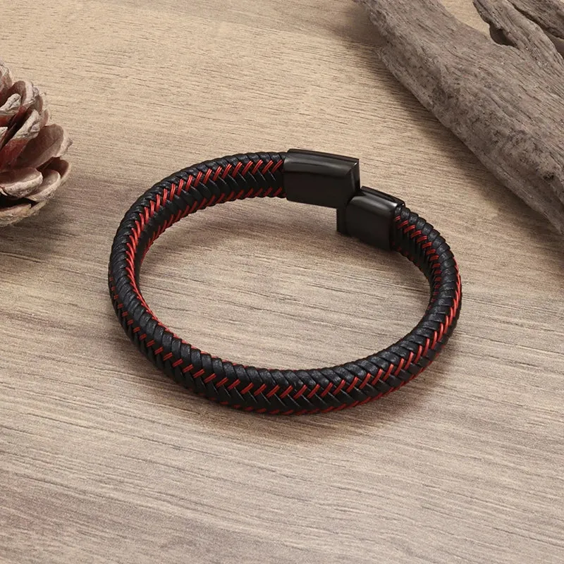 Punk Woven Leather Bracelet for Men High Quality Metal Magnetic Clasp Business Bracelet Fashion Party Jewelry Gift