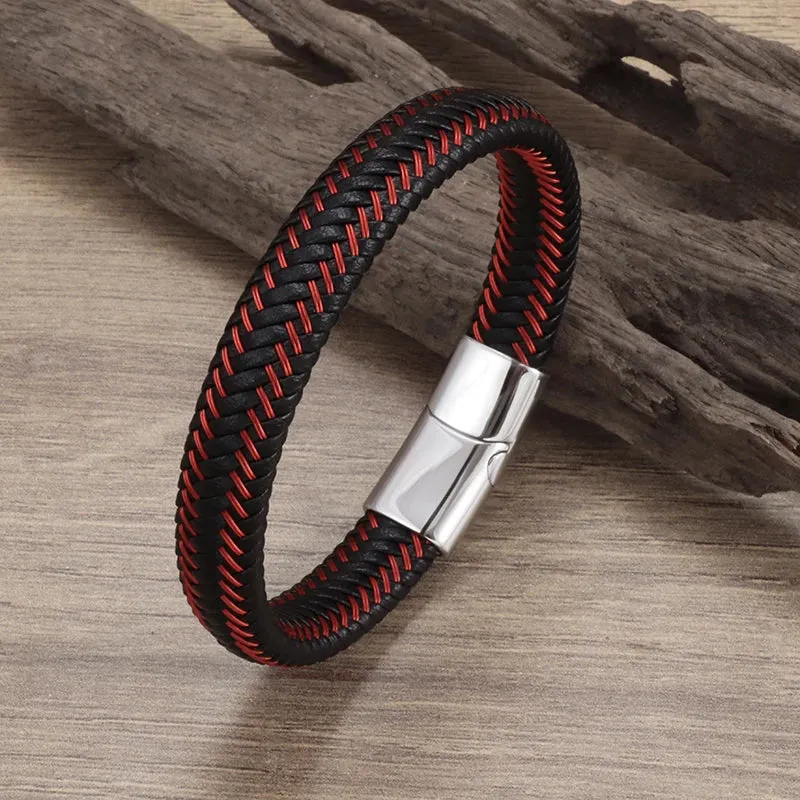 Punk Woven Leather Bracelet for Men High Quality Metal Magnetic Clasp Business Bracelet Fashion Party Jewelry Gift