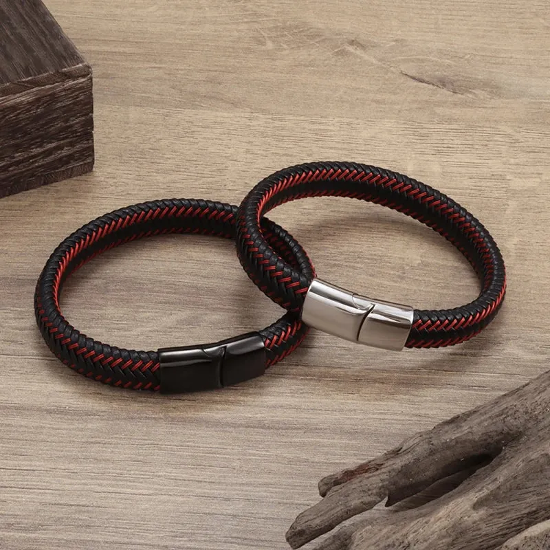 Punk Woven Leather Bracelet for Men High Quality Metal Magnetic Clasp Business Bracelet Fashion Party Jewelry Gift