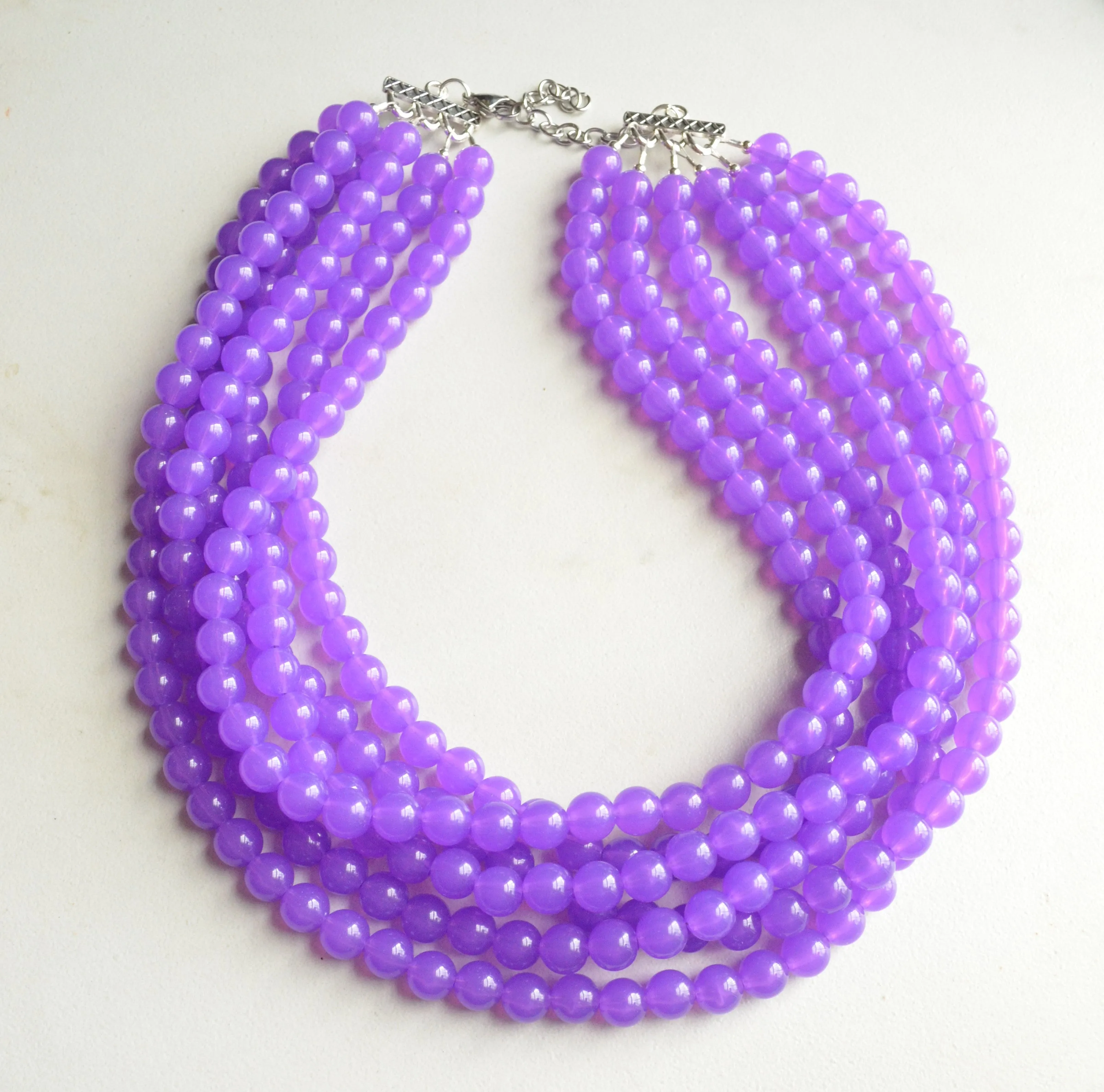 Purple Jelly Acrylic Lucite Bead Chunky Multi Strand Statement Necklace - Alana