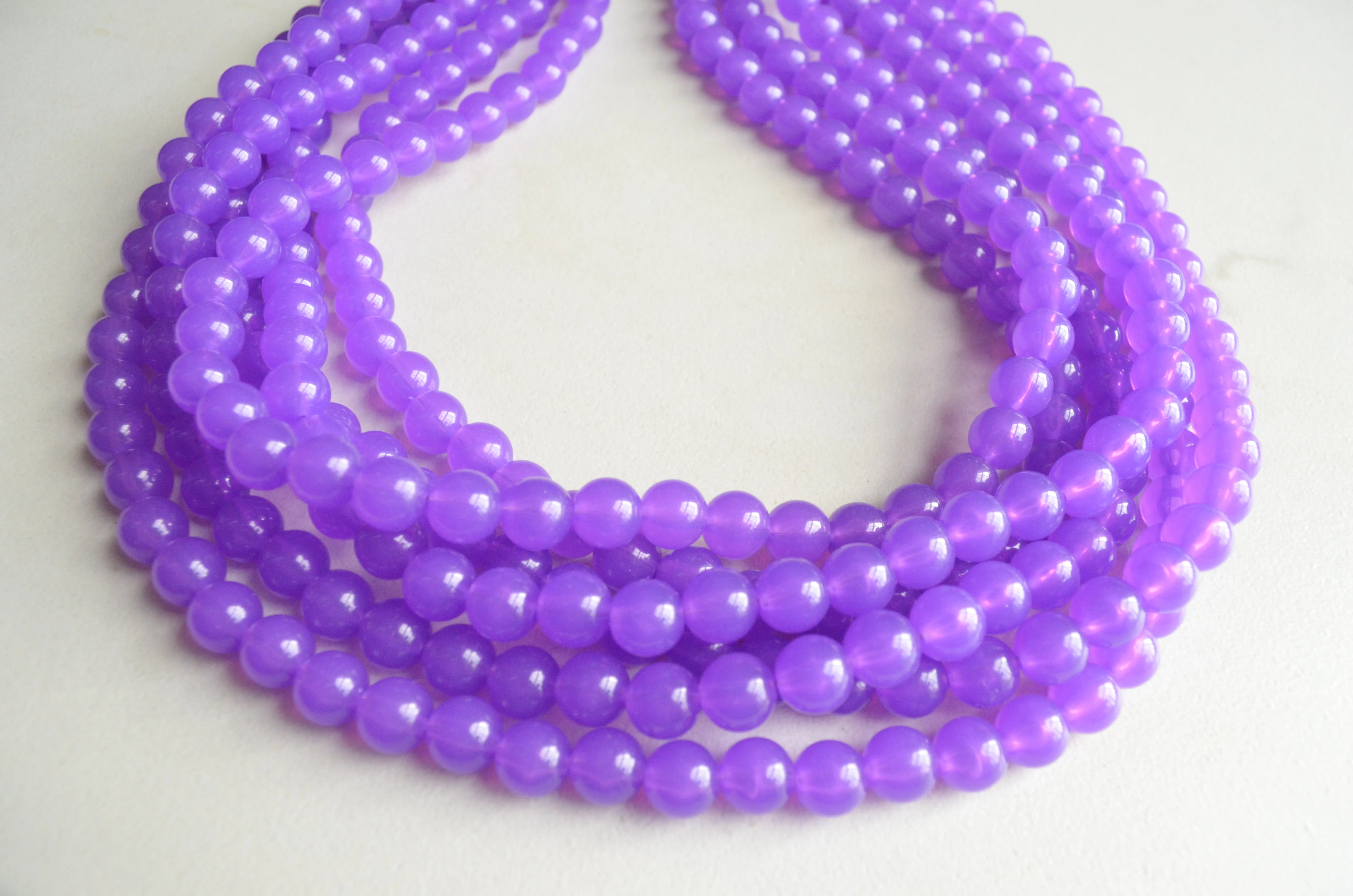 Purple Jelly Acrylic Lucite Bead Chunky Multi Strand Statement Necklace - Alana