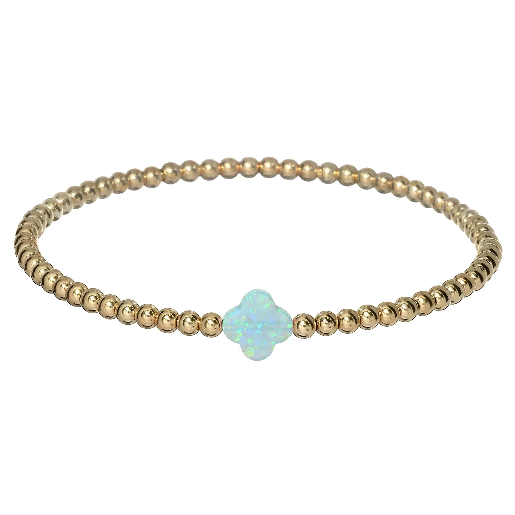 "LUCKY CLOVER" Medium Opal on Gold Filled beaded Bracelet