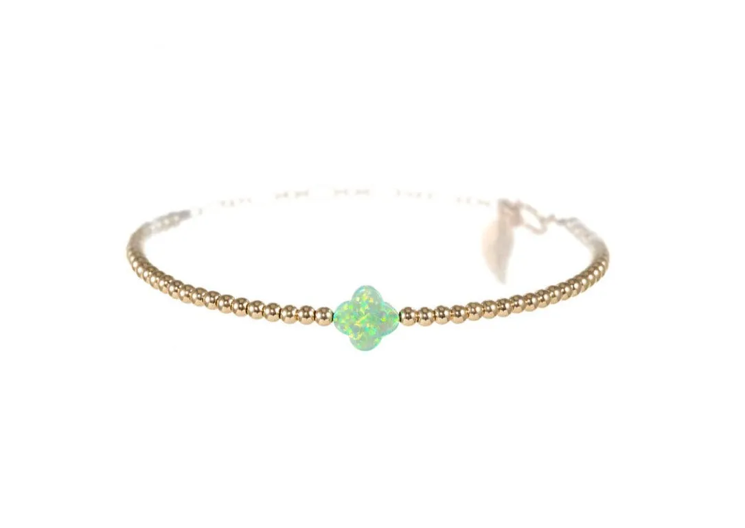 "LUCKY CLOVER" Medium Opal on Gold Filled beaded Bracelet