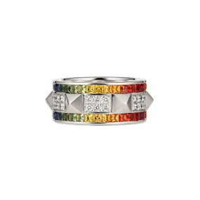 R.08® Deux Rainbow Sapphire and Diamond Ring | White Gold