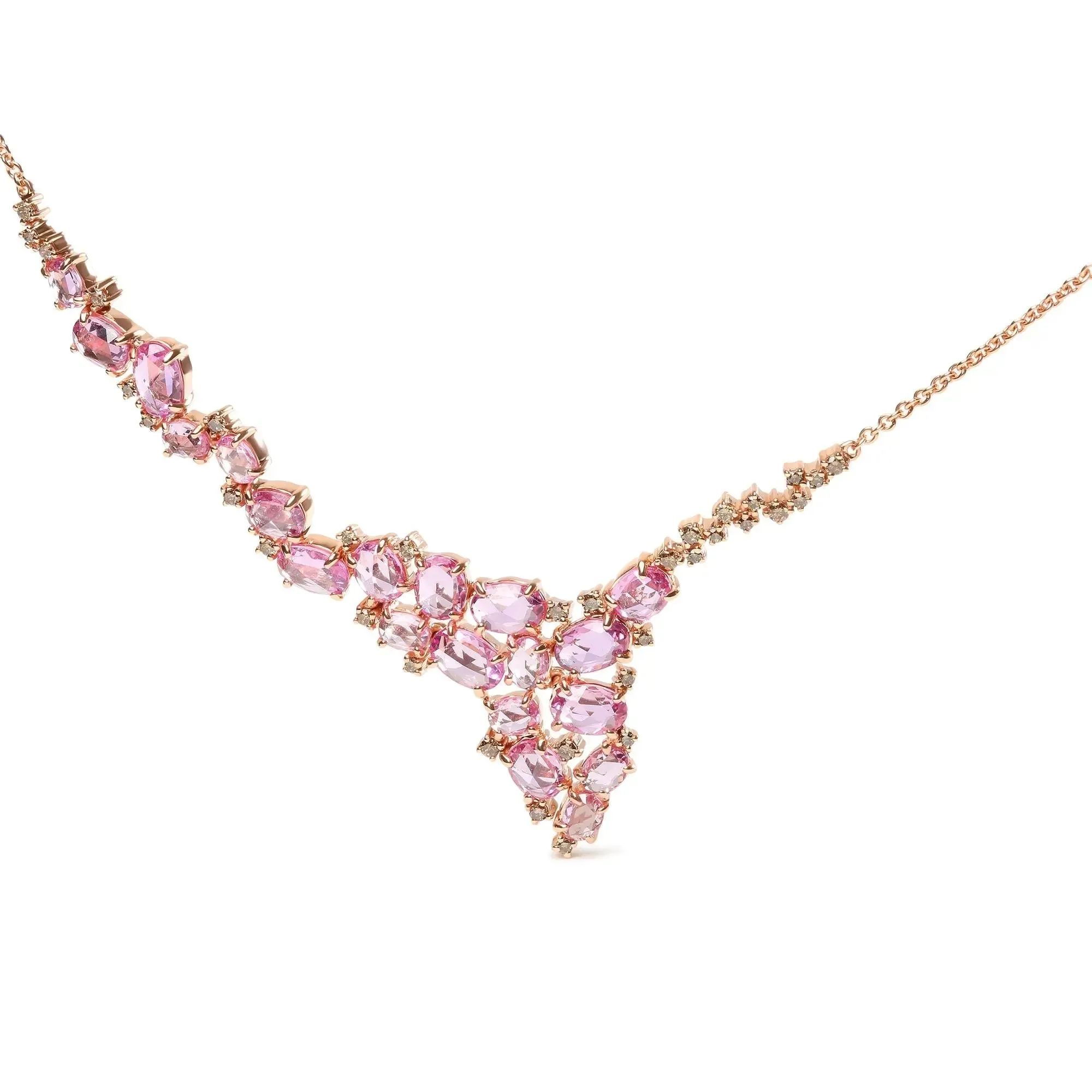 Radiant 18K Rose Gold Gemstone Cascade Necklace with Brown Diamonds and Pink Sapphires