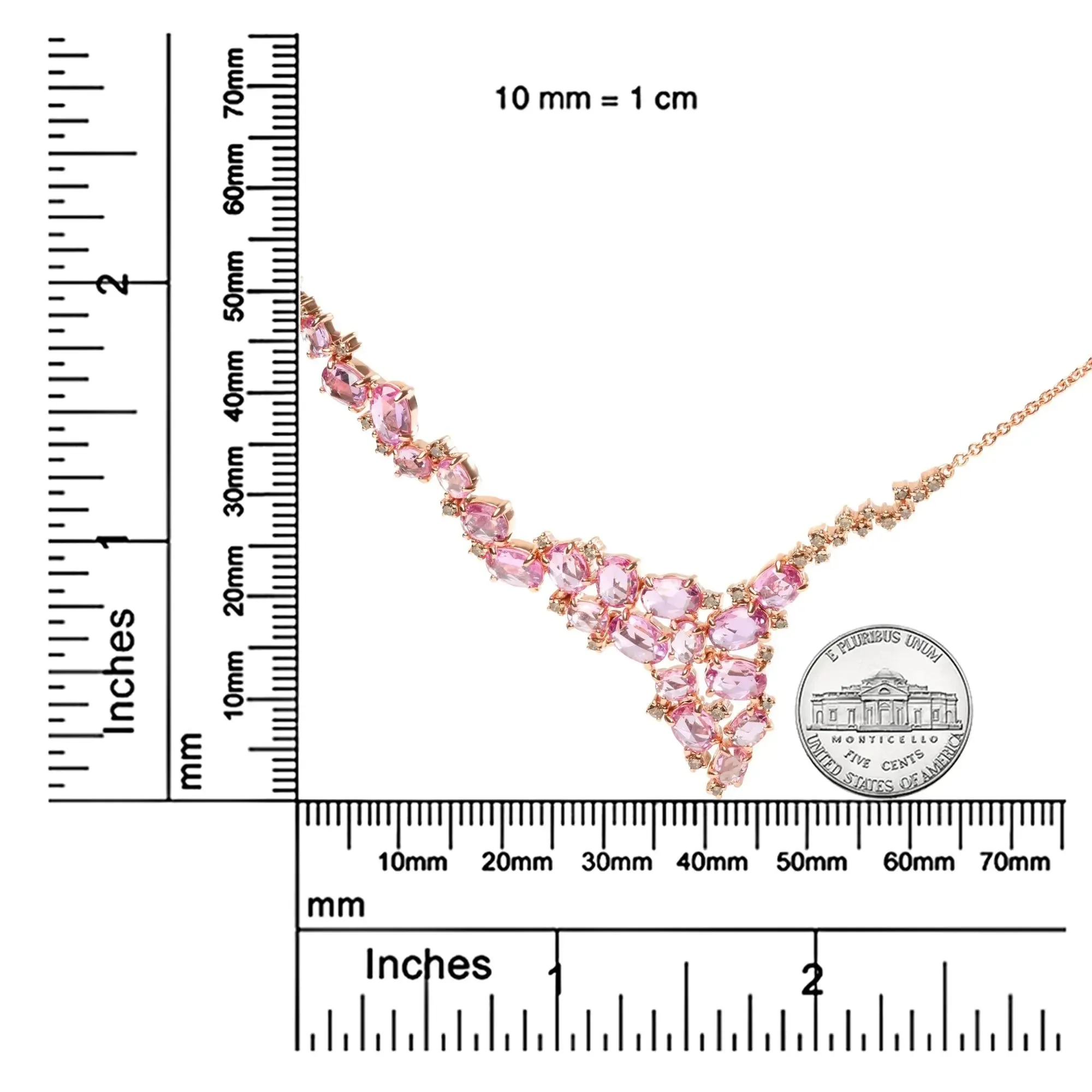 Radiant 18K Rose Gold Gemstone Cascade Necklace with Brown Diamonds and Pink Sapphires