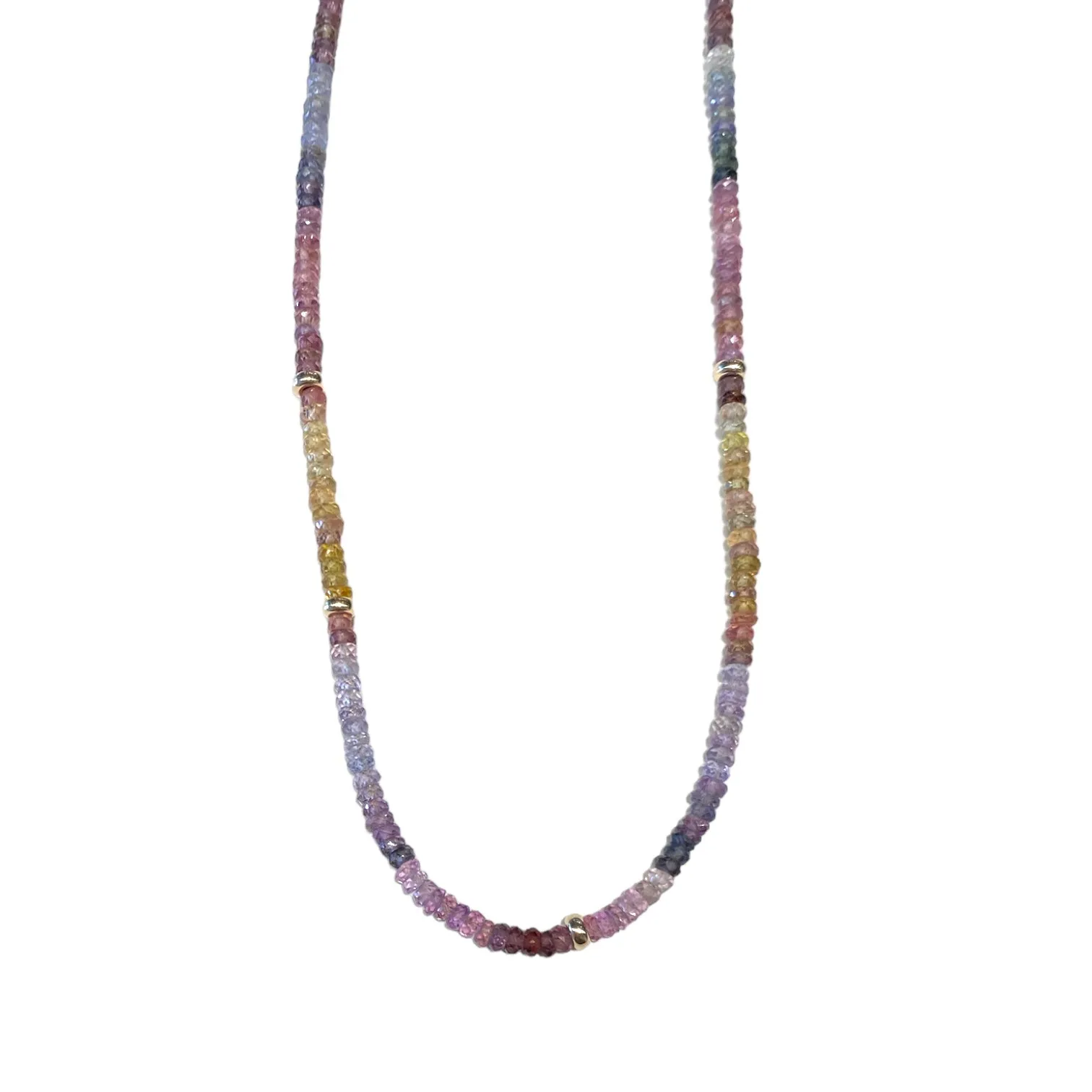 Rainbow Sapphire & Gold Beaded Necklace