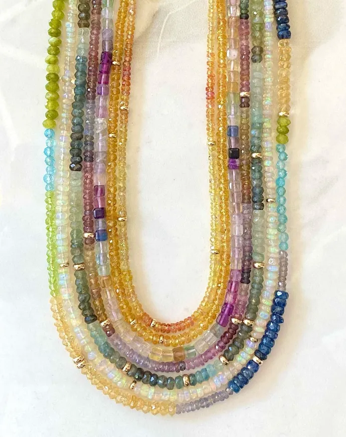 Rainbow Sapphire & Gold Beaded Necklace