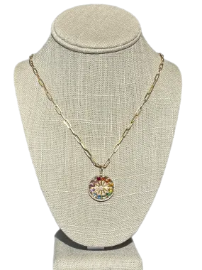 Rainbow sapphire and diamond pendant and on oval 14k chain with lobster clasp