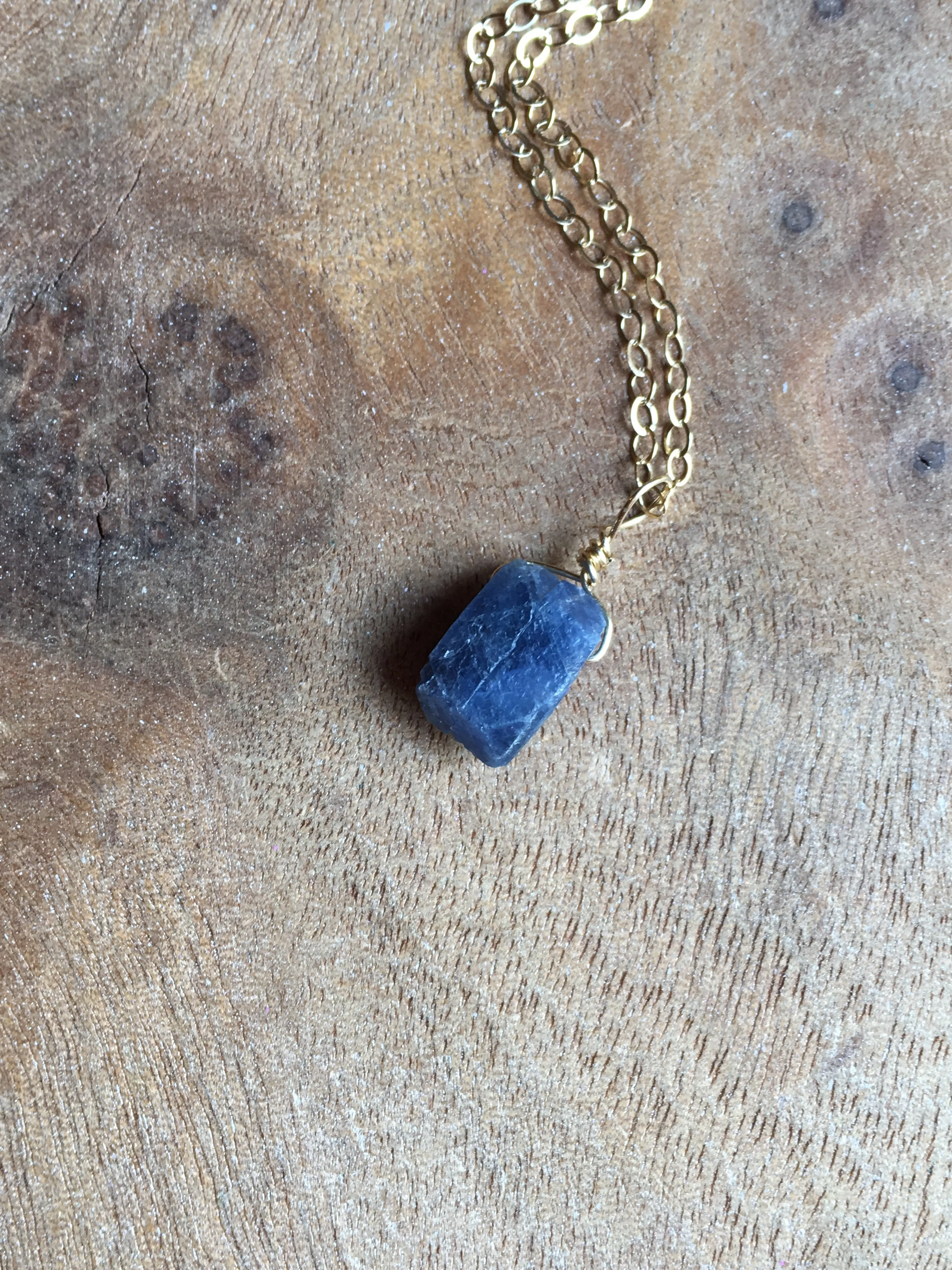 Raw Blue Sapphire Necklace Gold or Sterling Silver