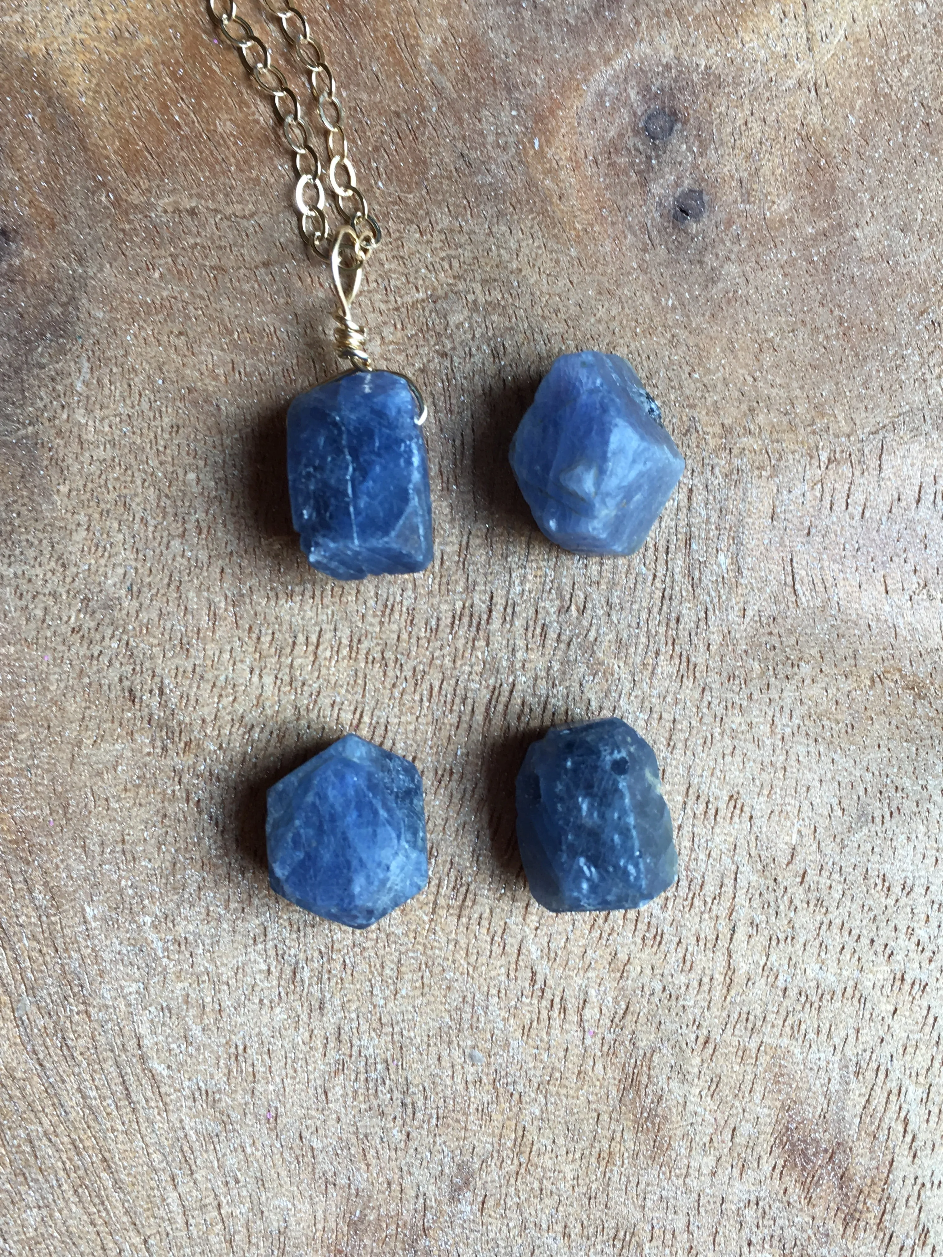 Raw Blue Sapphire Necklace Gold or Sterling Silver