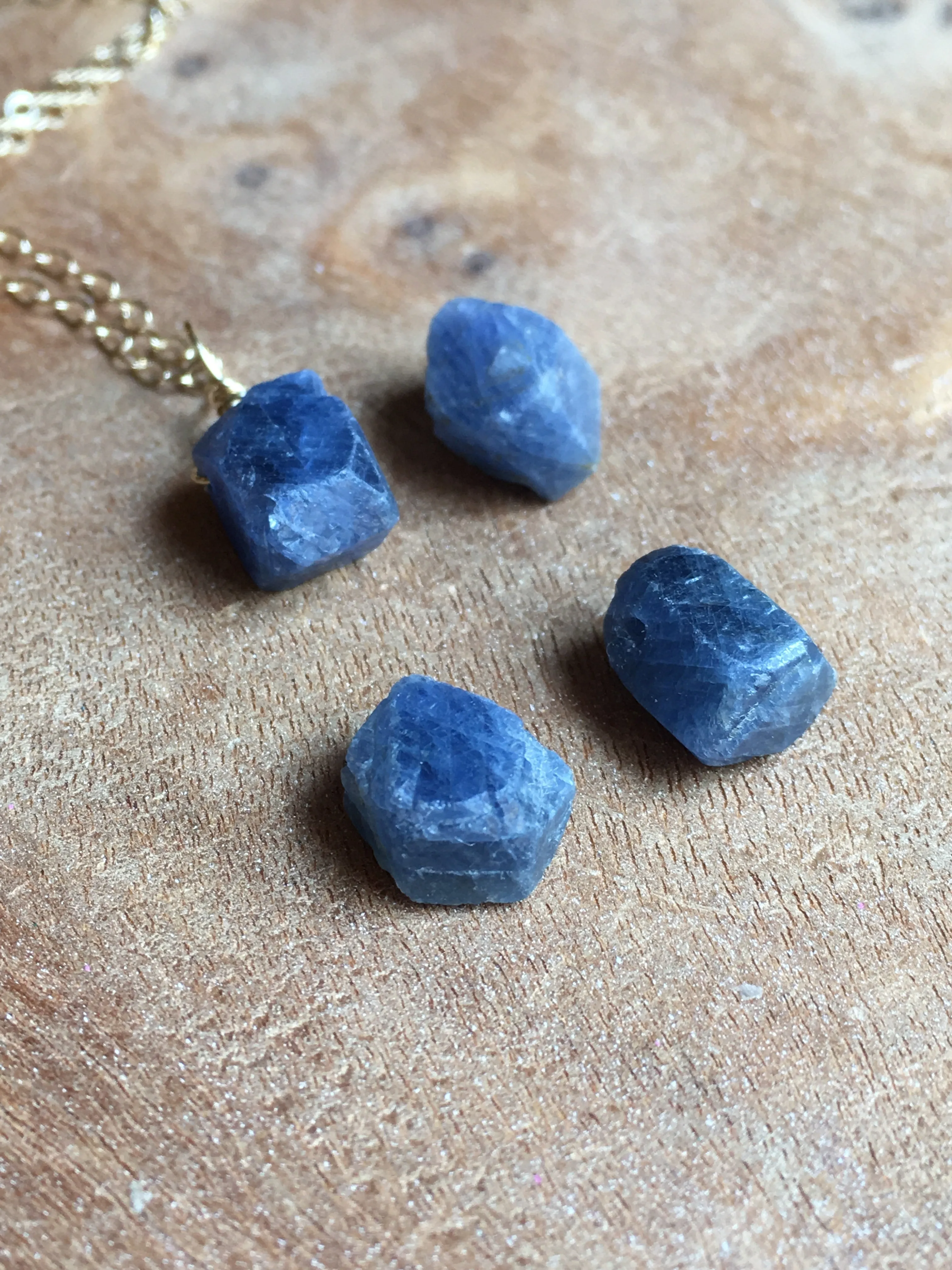 Raw Blue Sapphire Necklace Gold or Sterling Silver