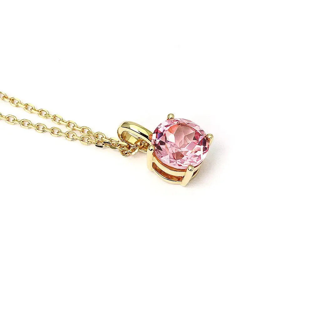 Ready Made | Phoebe Round Pink Lab Grown Sapphire Pendant in 18K Yellow Gold