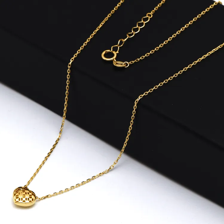 Real Gold 3D Net Movable Heart Necklace 9256 N1378