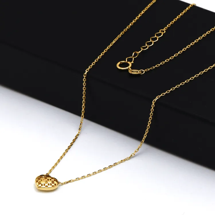 Real Gold 3D Net Movable Heart Necklace 9256 N1378