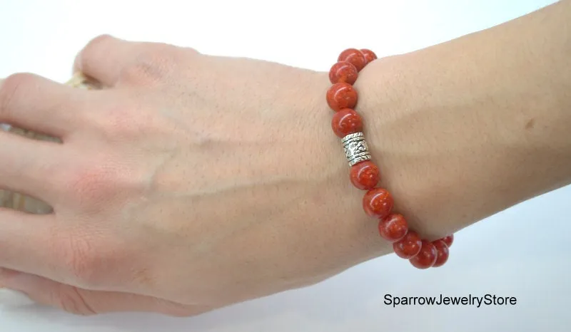 Red coral beaded bracelet Genuine coral Gifts for her Pesrsonalized gift for mom him Red coral jewelry Protection success men love talisman