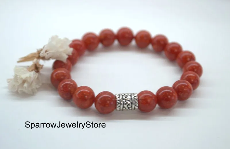 Red coral beaded bracelet Genuine coral Gifts for her Pesrsonalized gift for mom him Red coral jewelry Protection success men love talisman