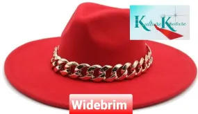 Red Widebrim Cuban Link Belt Unisex Fedora Hat