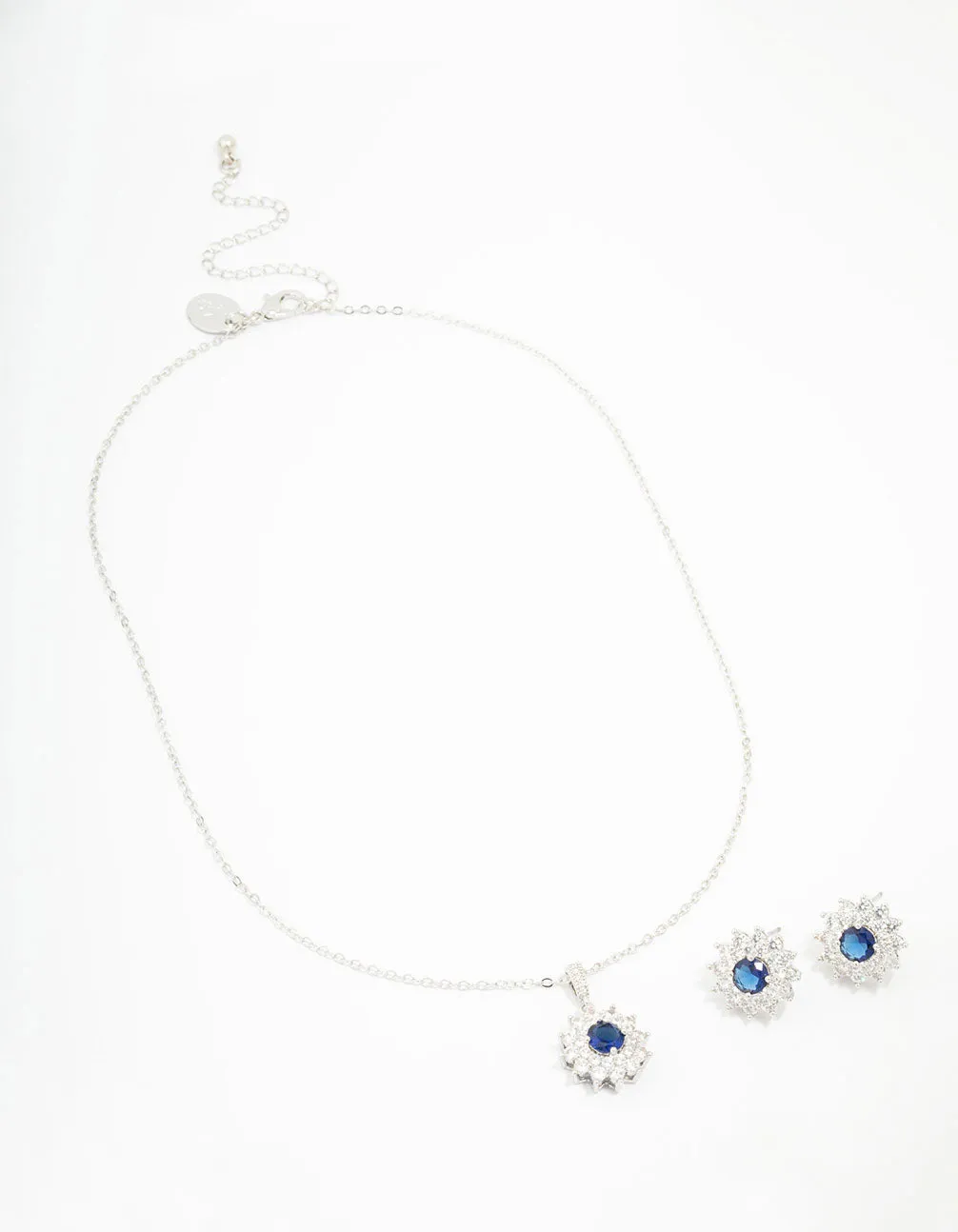 Rhodium Cubic Zirconia Daisy Sapphire Jewellery Set