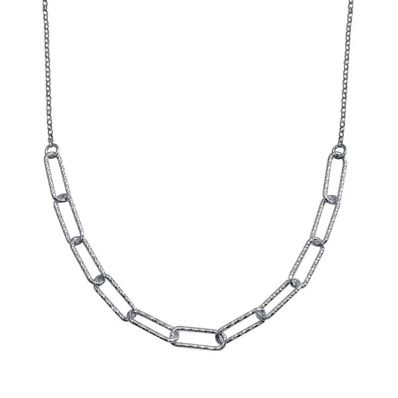 Rhodium Plated 925 Sterling Silver Diamond Cut Link Chain Necklace