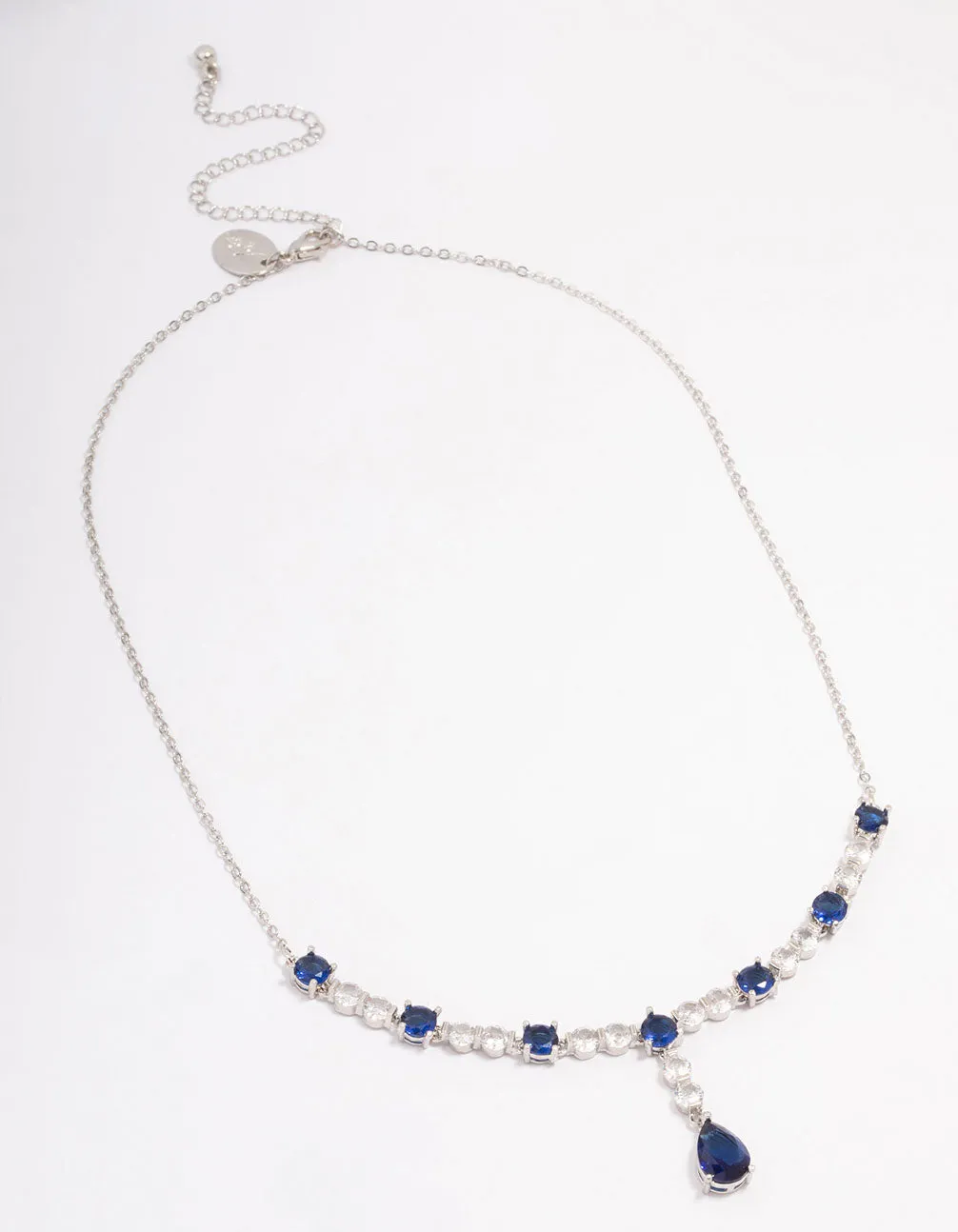 Rhodium Sapphire Stone Drop Necklace