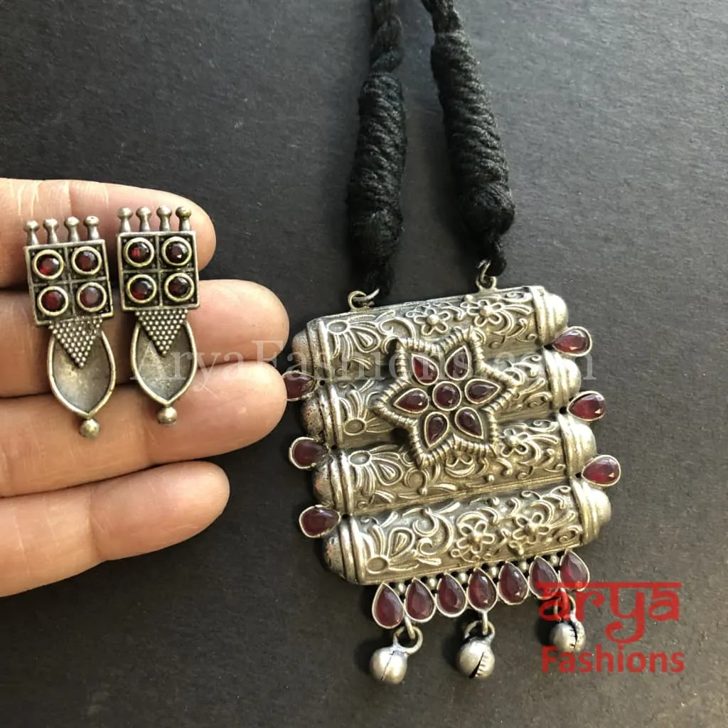 Rishi Oxidized Silver Pendant Necklace/ Amrapali Silver Oxidized Tribal Necklace