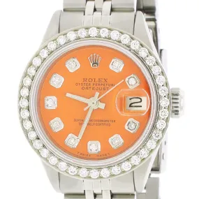 Rolex Datejust 26mm Diamond Bezel/Coral Orange Dial Jubilee Steel Watch TFJ-142508145