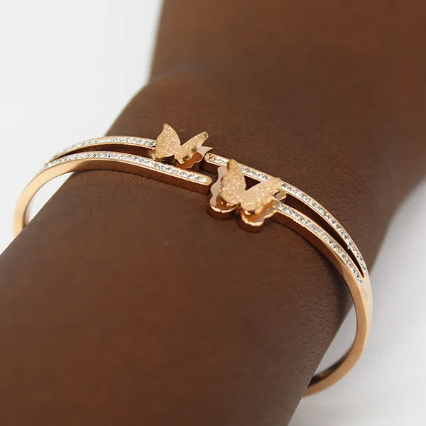 Rose Gold Butterfly Bracelet with Cubic Zirconia