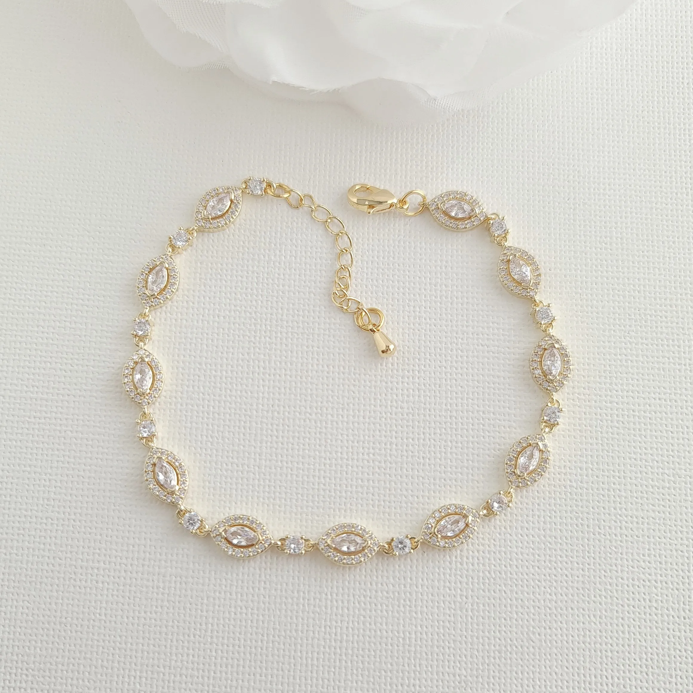 Rose Gold Plated Cubic Zirconia Bridal Bracelet-Abby