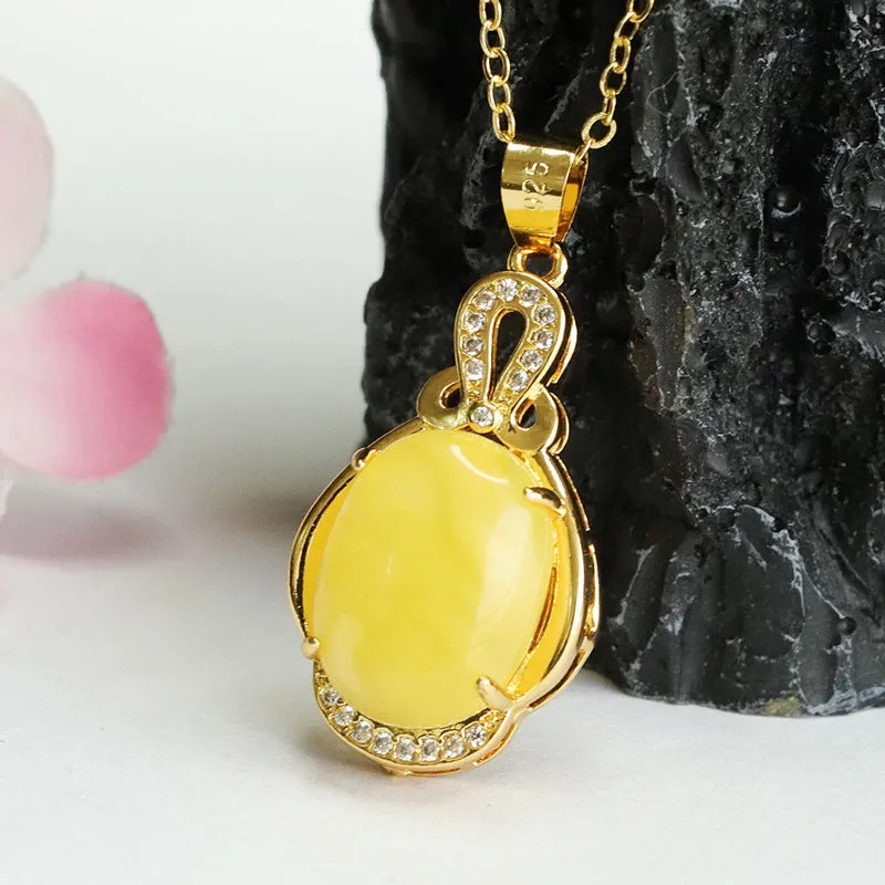 Rustic Amber Beeswax Zircon Pendant Necklace