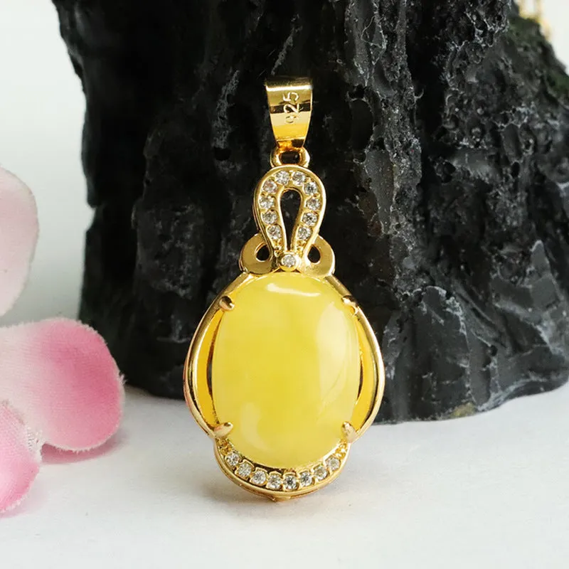 Rustic Amber Beeswax Zircon Pendant Necklace