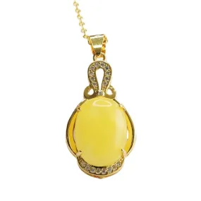 Rustic Amber Beeswax Zircon Pendant Necklace