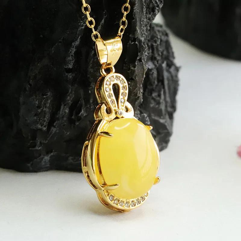 Rustic Amber Beeswax Zircon Pendant Necklace