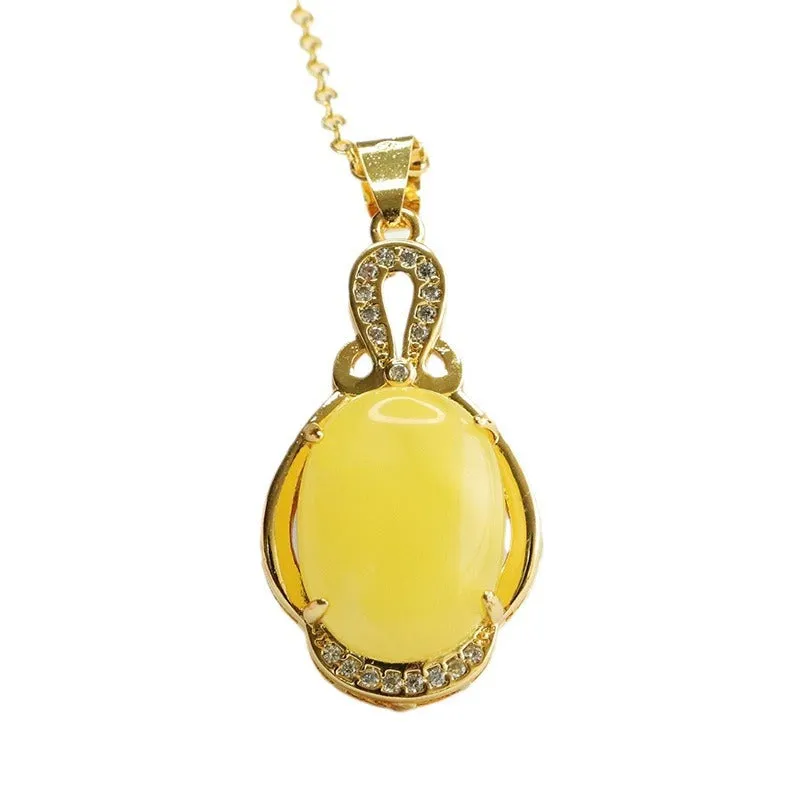 Rustic Amber Beeswax Zircon Pendant Necklace