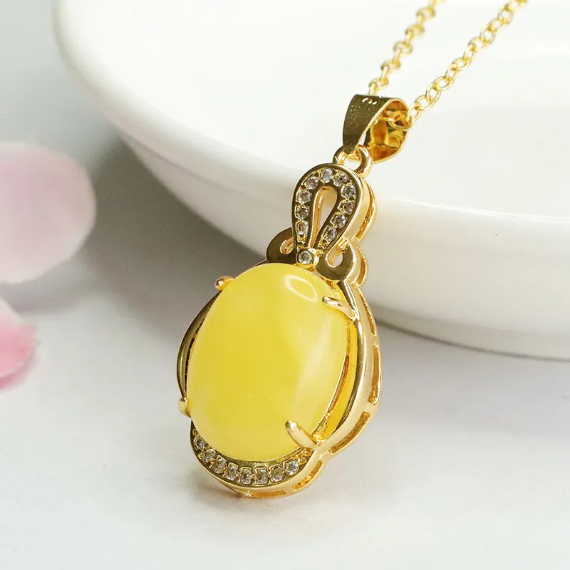 Rustic Amber Beeswax Zircon Pendant Necklace