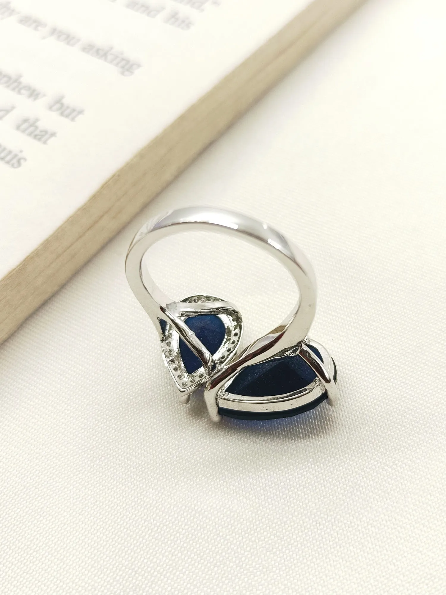 Safa Navy Blue American Diamond Finger Ring