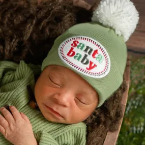 Sage Green Santa Baby Newborn Hospital Hat - For boys and girls - gender neutral - Christmas baby