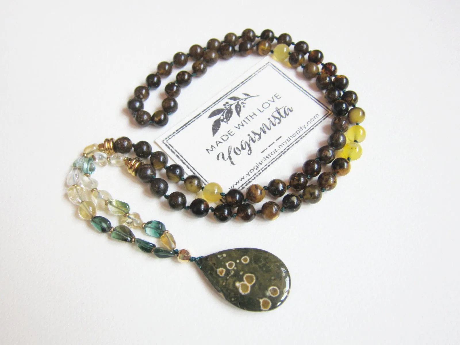 SALE - Baltic Amber, Citrine and Clear Quartz w/ Ocean Jasper Pendant Necklace