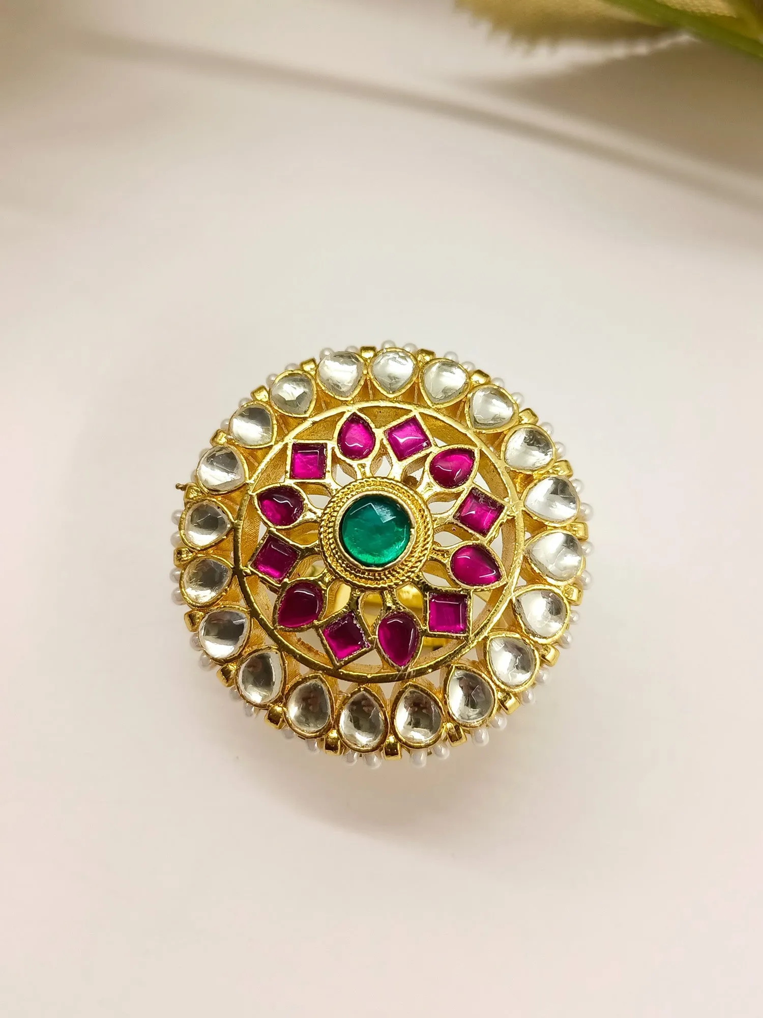 Samidha Ruby Green Kundan Finger Ring