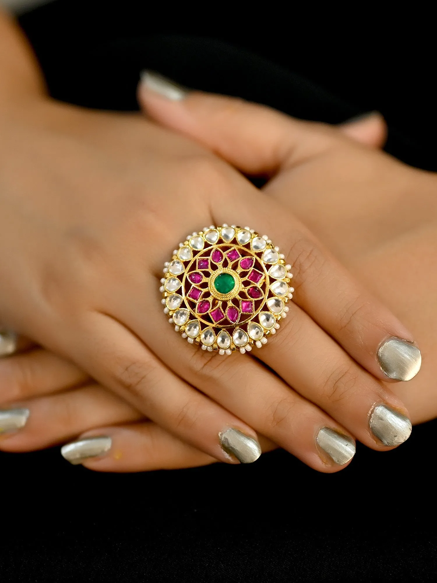 Samidha Ruby Green Kundan Finger Ring