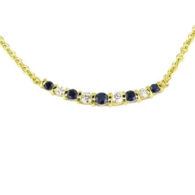 Sapphire and Diamond Crescent Bar Necklace