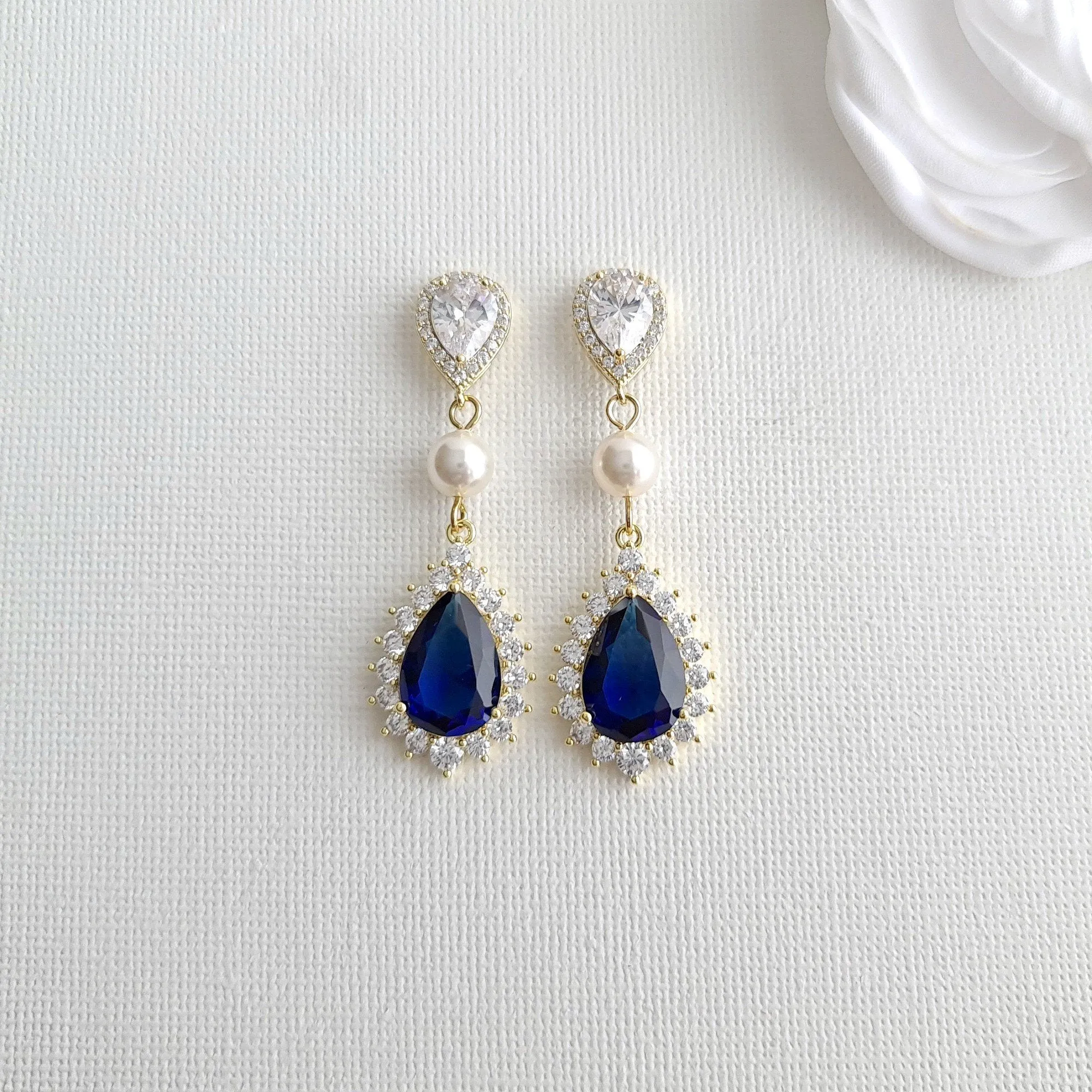 Sapphire Blue Wedding Jewelry Set In Gold-Aoi