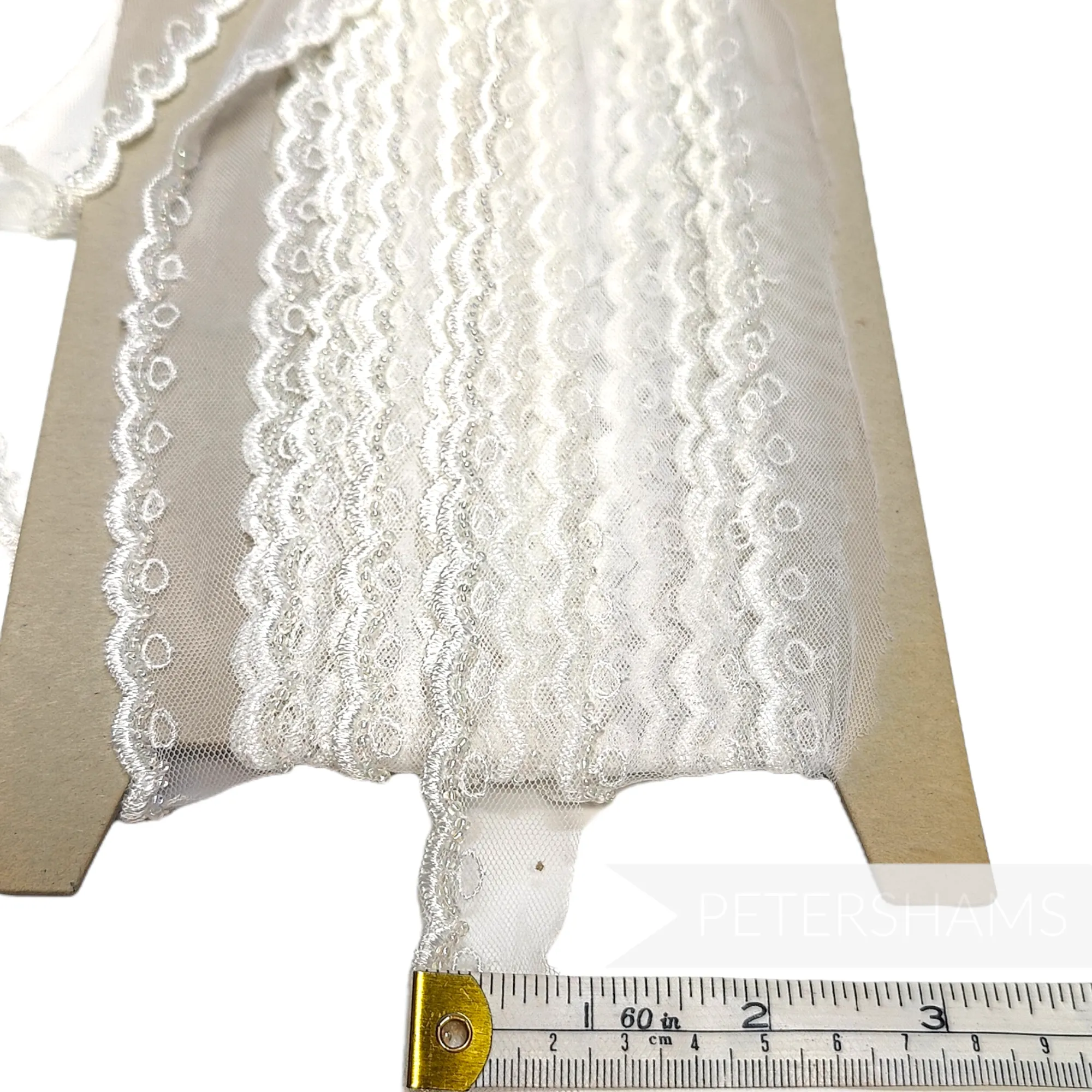 Scalloped Edge Beaded 25mm Embroidered Tulle Trim - 1m